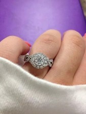 2 Ct Round Cut Real Moissanite Halo Engagement Ring 14K White Gold Plated