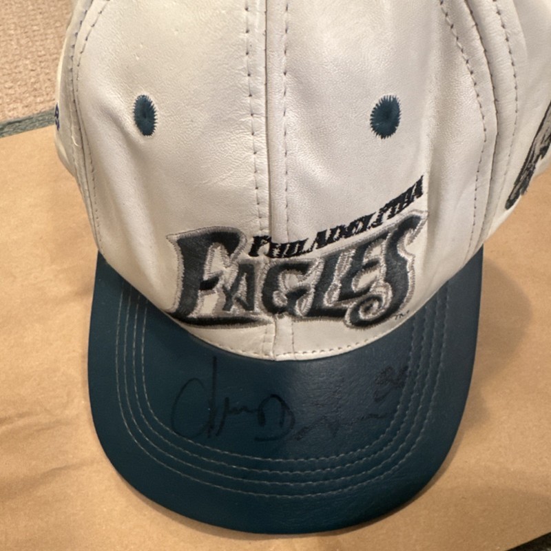 Philadelphia Eagles Football Original Autographed Snapback Hat White/Teal