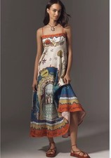 Alemais Surrealist Summer Sundress Size AU 14 US 10 Linen Shirred  Bnwt $590.