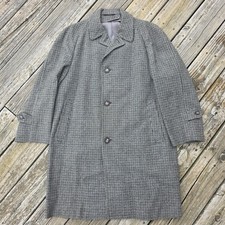 Vtg 60's Lanark Saxony Wool Houndstooth Overcoat Imported Wool Union Made READ