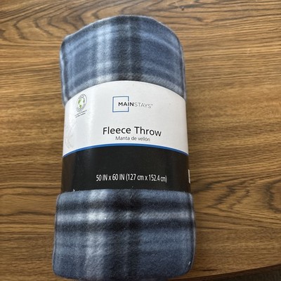 New Mainstay Fleece Throw Blue Plaid Design 50 X 60 Inches