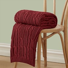 Cable Knit Throw Blankets Dark Red Soft Cozy Lightweight Acrylic 50x60 Inch