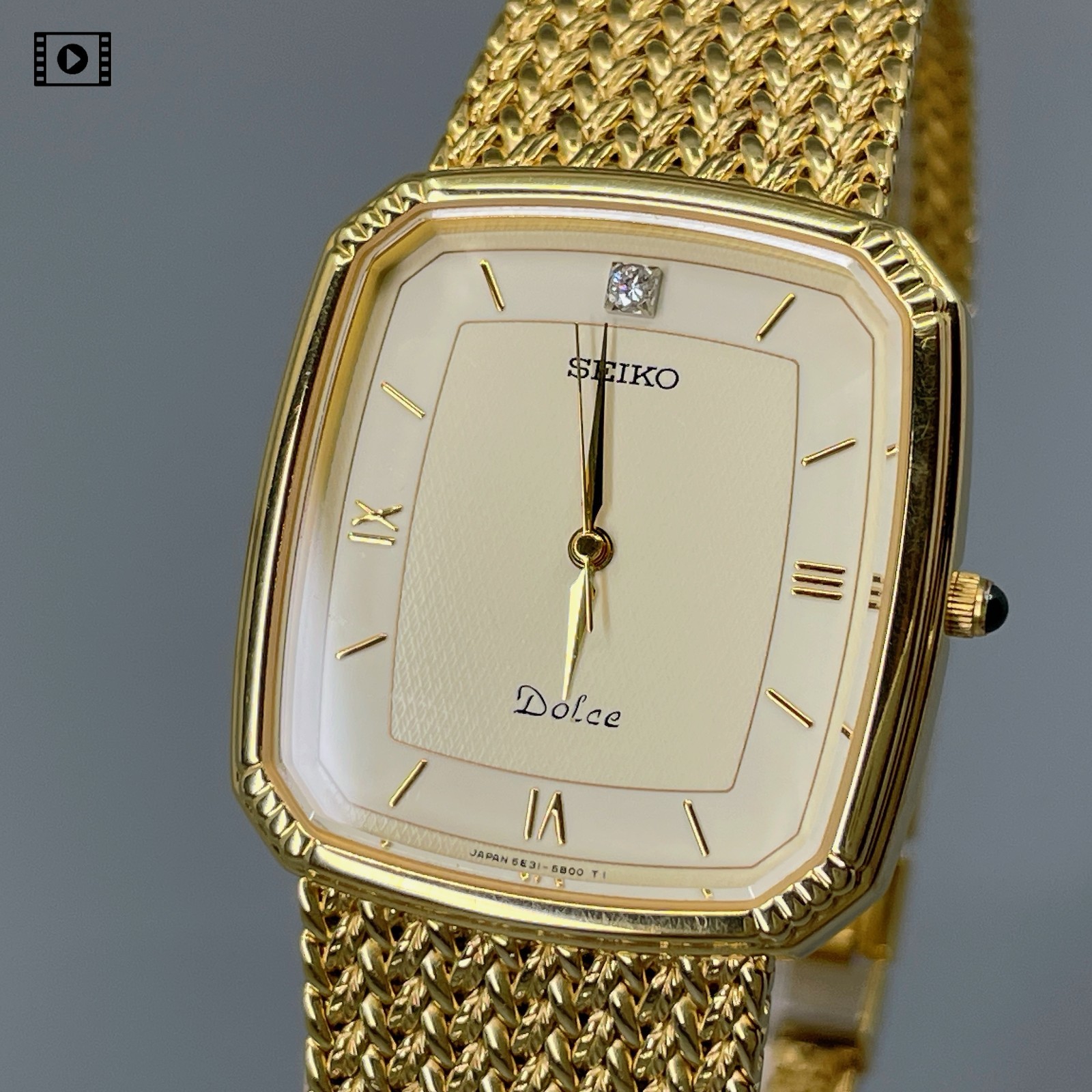 【N MINT】SEIKO Dolce 5E31-5A90 28mm Diamond Gold Men's Quartz Watch US Stock