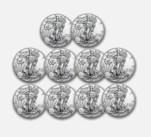1 oz American Silver Eagle BU (Random Year) - Lot of 10