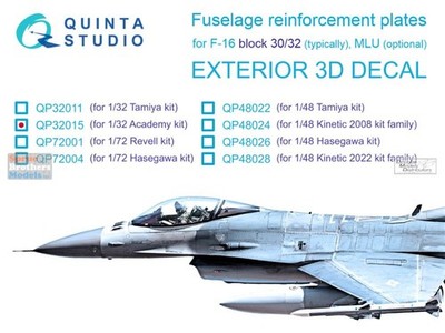 QTSQP32015 1:32 Quinta Studio 3D Decal - F-16C Block 30/32 Falcon Reinforcement