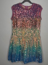 Weissman Neon Lights Ombr  Rainbow Sequins Skater Dance Dress Costume Child  s XL