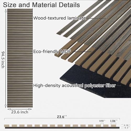 94.5 x 23.6 in Acoustic Wood Wall Panels,3D Flexible Soundproof Wall White Oak