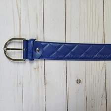 Tailored Sportsman Quilted Leather Belt - Blueberry/Silver