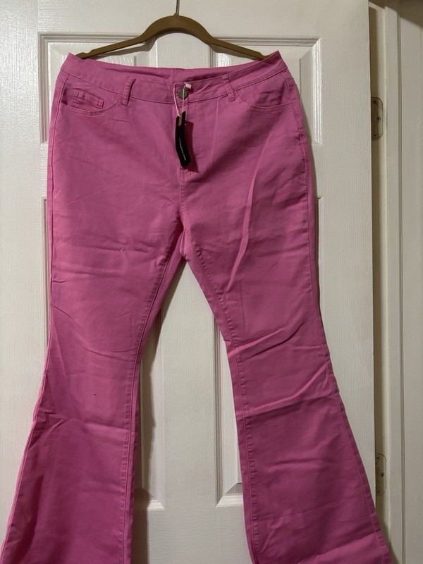 WOMENS PINK BELL BOTTOM DENIM FEEL JEANS NEW XXL Fit Best XL