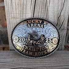 Cowboy Trophy Rodeo Style Belt Buckle with team roper