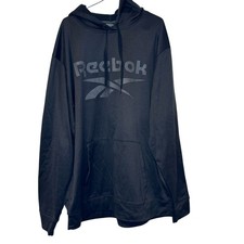 Reebok Men Sweatshirt Hooded Fleece Pullover Drawstring Pocket Graphic Black XXL