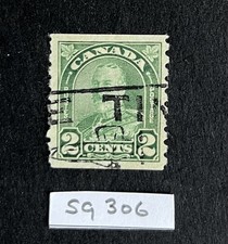 Canada 1930 coil stamp SG306; 2c. green; good used; cat £13.