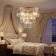 20 inch 7 Light Luxury Gold Round LED Crystal Pendant Chandelier Kitchen Fixture