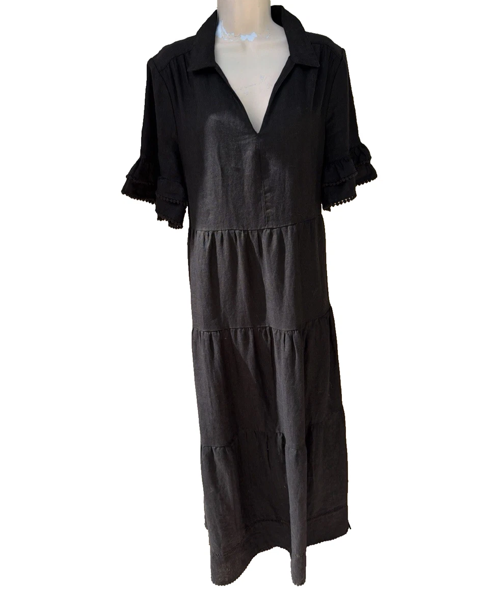 knee length dresses for ladies Frances White Linen Tiered Dress - US 0