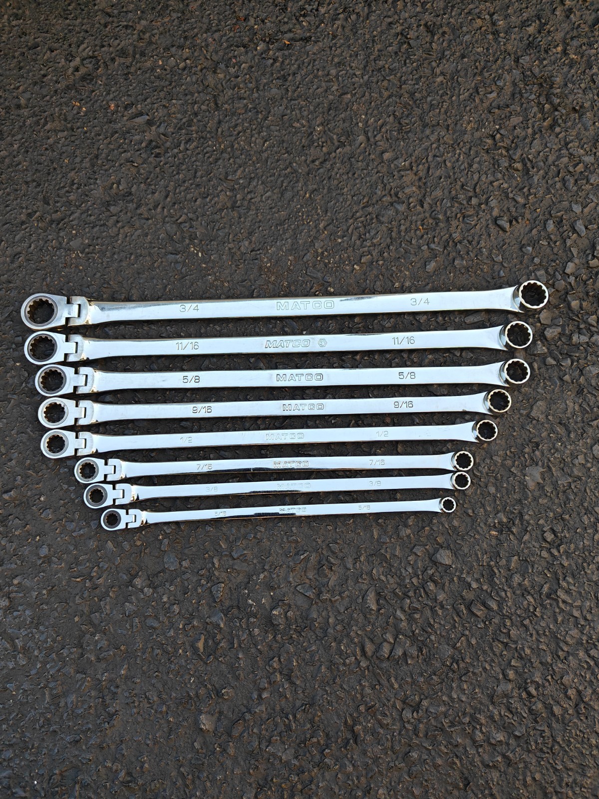 Matco Tools 8pc SAE 0° Flex Head Ratcheting Box XL Wrench Set Spline Inch