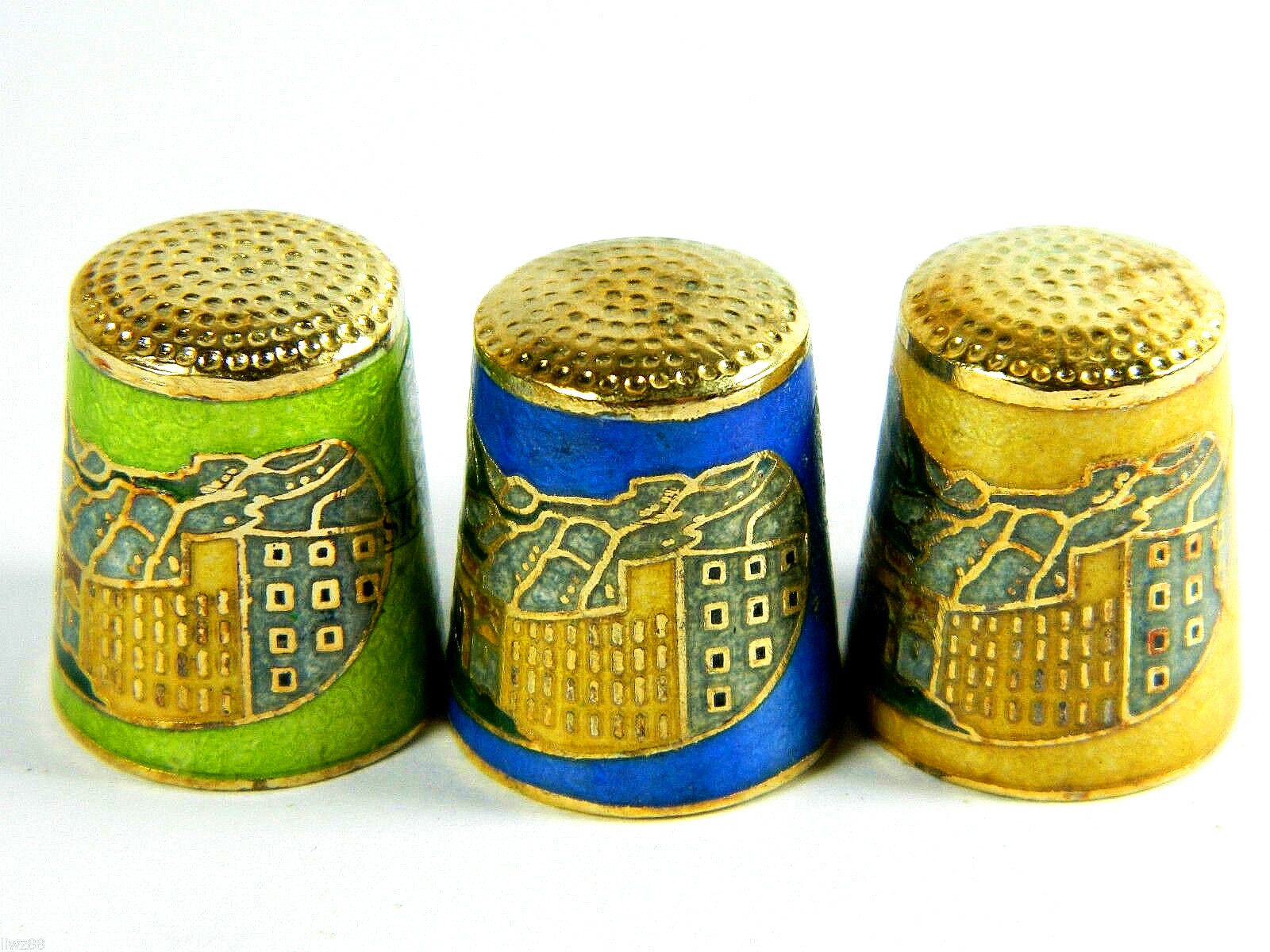 6 Pcs Chinese Cloisonne Copper Enamel Thimbles,Spanish Monserrat View Pattern eBay