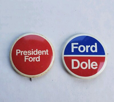 2 Vintage Pin Buttons Gerald Ford Bob Dole Republican Presidential Campaign