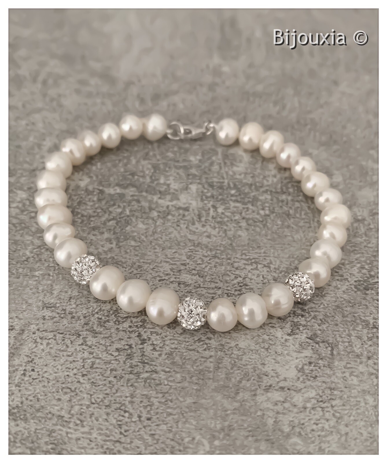 Bracelet perles de culture blanches naturelles argent massif 925 CPL