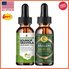 Graviola Soursop/Mullein Leaf Liquid Drops 1800mg Fruit&Leaf Herbal Extract