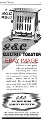 Reklame für G,E,C, Elektro Brot Toaster Vintage Original 1938 Druckanzeige 727/125