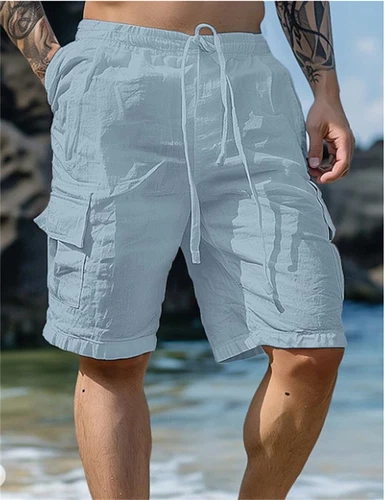 Pantalones Cortos de Lino para Hombres Aire Libre Informales Deportes Verano Atléticos Playa Pantalones Cortos - Imagen 7 de 17