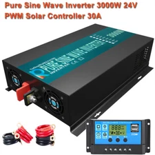 3000W Pure Sine Wave Inverter 24V Power PWM Solar Charge Controller 30A Car Camp
