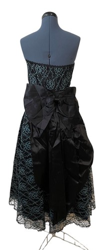 VTG Gunne Sax Jessica McClintock Strapless Black Blue Lace A Line Dress Bow XS - Picture 4 of 11