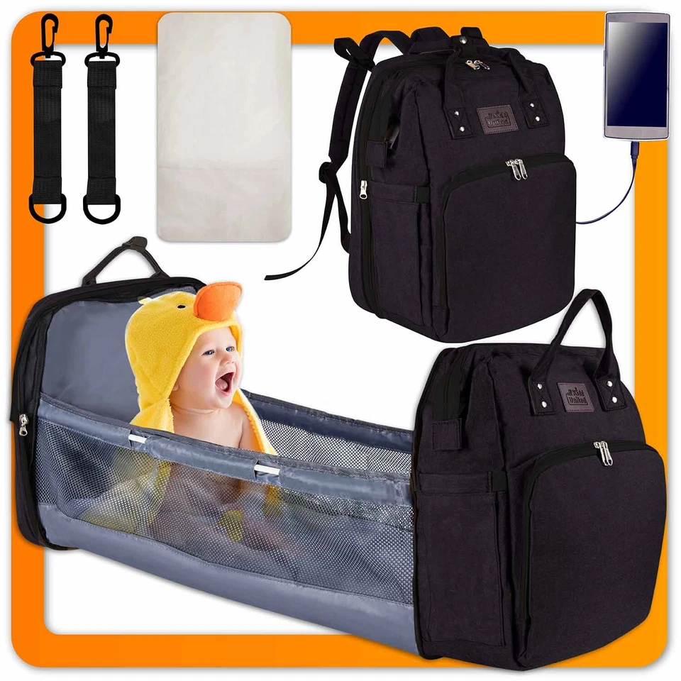 ALL KIDS UNITED Baby Wickelrucksack Set mit Kinderbett - Wickeltasche Babytasche Babyrucksack