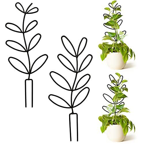 2 Pack Small Plant Trellis Leaf Shape Climbing Metal Wire Stake for Potted Plant - Picture 1 of 7