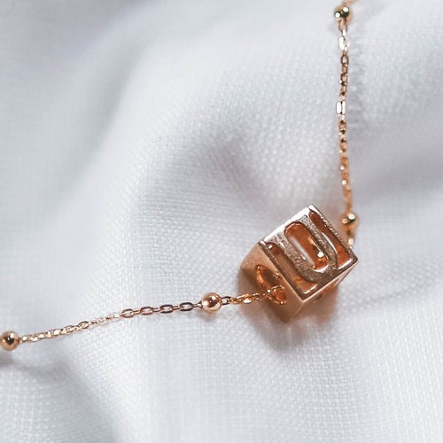 Letter Charm Necklace Cube Gift 