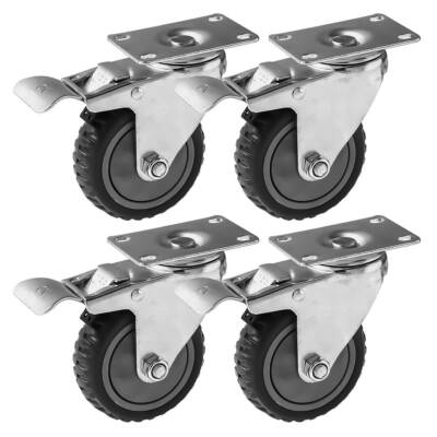 4 Pack 4'' Grey w/ Brake Caster Wheel Rought All Terrain Outdoor Outside Casters