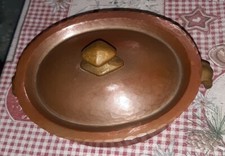 Antico Tegame Pentola  Rame Stagnato Pomoli In Ottone peso kg. 1,020