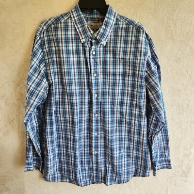 Sun River Men s XL Shirt Button Down Blue White Plaid Long Sleeves Collared