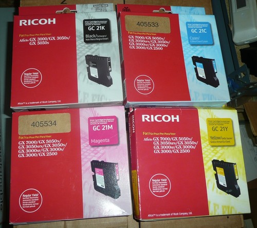 Genuine Set of 4 Ricoh GC21 Ink Cartridges 21K 21Y 21C 21M CYMK GX3000 GX5050n - 第 1/1 張圖片