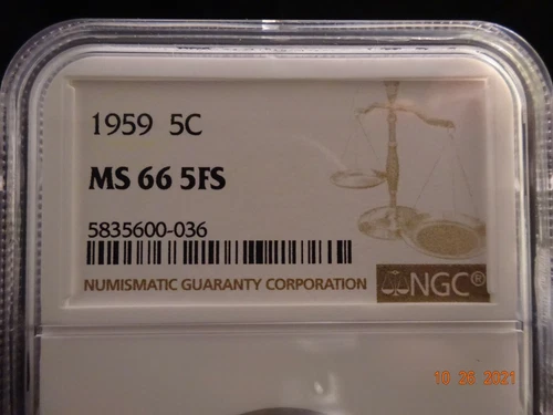 1959 Jefferson Nickel, NGC MS66 5FS