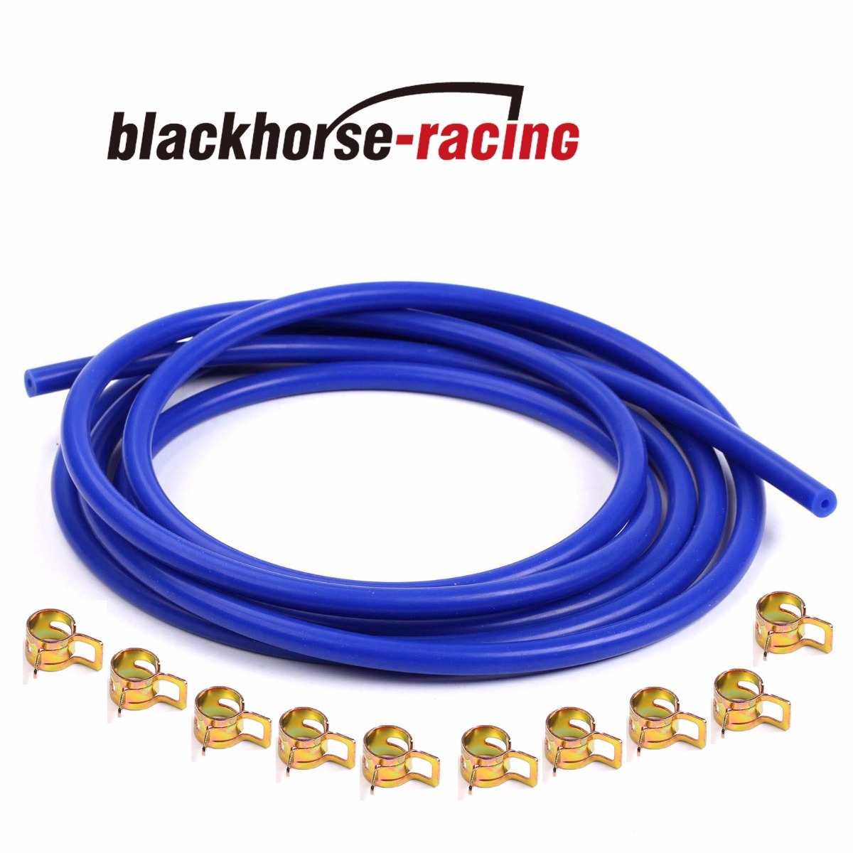 Blue 10 Feet 5/32"/4mm Silicone Vacuum Hose + 10 Pc 9mm Spring Clip