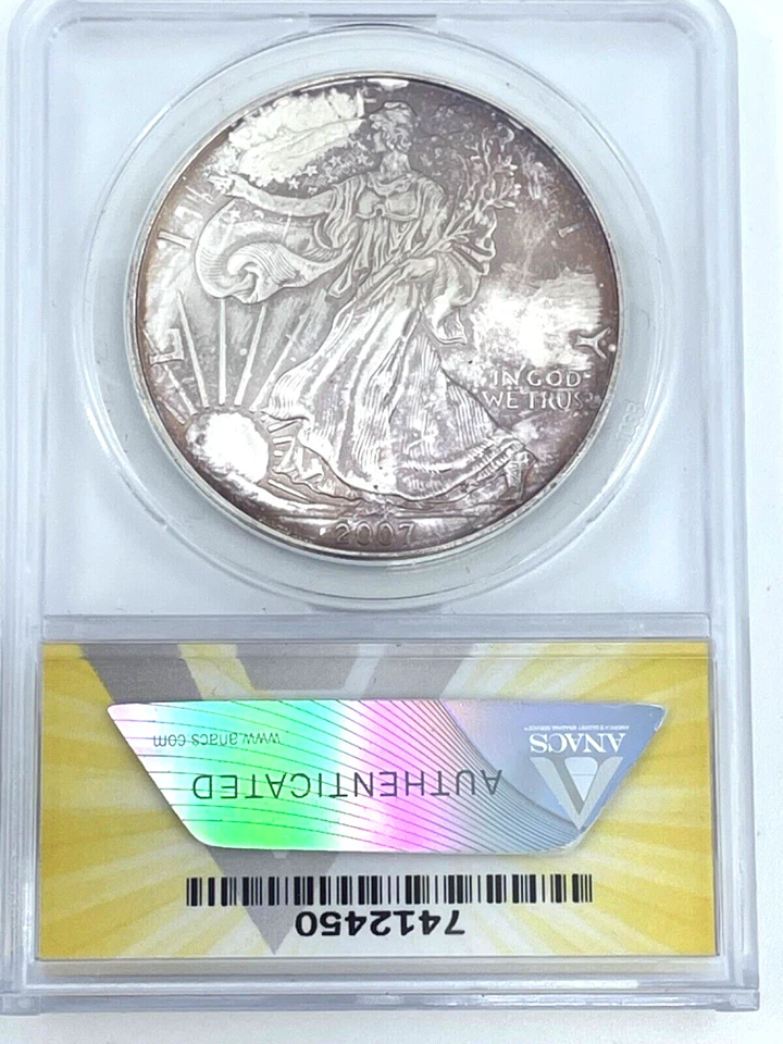 2007 ANACS MS 67 $1.00  Silver Eagle Outrageous Toning - Image 2 of 4