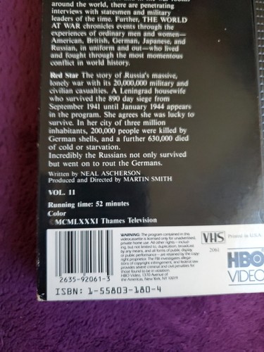 World at War - Volume 11: Red Star (VHS, 1995, #2061) Preowned - Imagen 11 de 12