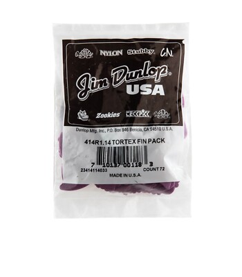 DUNLOP 414R1.14 Tortex  Fin Guitar Pick 72 Picks with FREE Shipping
