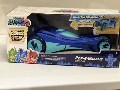 PJ Masks Pop-A-Wheelie Cat-Car, PJ Masks Vehicle with Lights and Sounds Blue NEW