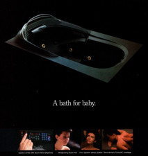1985 WATERJET  BATH WOMB BATH TUB PRINT AD, LADY BATHING, SPEAKERS,  PRINT AD