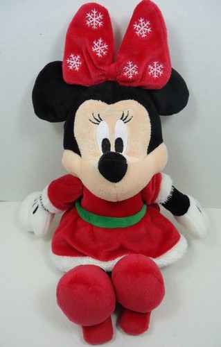 Disney Baby Minnie Mouse Christmas Plush With Crinkle Ears Red Dress 13"