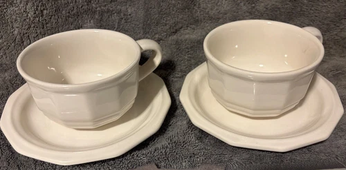 Pfaltzgraff Heritage White Cups & Saucers, 12-sided, Coffee, Hot chocolate, Tea