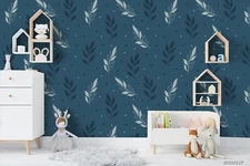 3D Plant Fresh Pattern Blue Self-adhesive Removeable Wallpaper Wall Mural