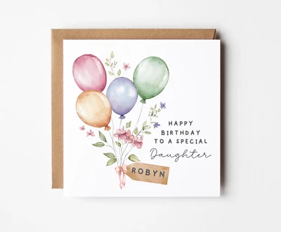 MELISSA JANE CARD CO. Personalised Special Daughter Birthday Card for her Floral balloons