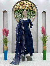 New Blue georgette CHIKANKARI lucknowi Anarkali Dress XL 42 Inches