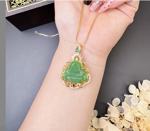 Maitreya Buddha 24K Gold GP Clavicle Necklace Pendant Jewelry