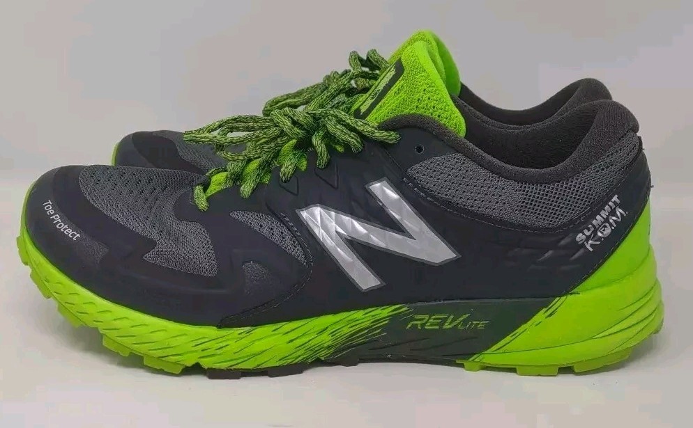 New Balance Mens 10.5 Summit KOM Grey Green Trail Running Shoes Revlite Hiking