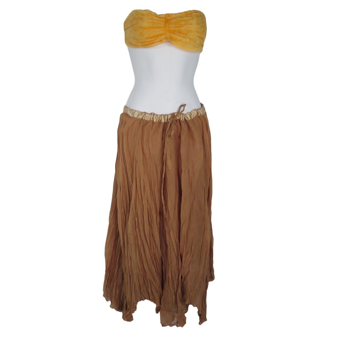 Handmade Voile Cotton Skirt with Drawstring Waist in Camel as Coverup-image