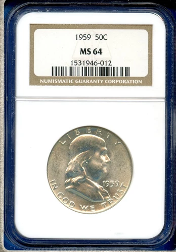 1959 P NGC MS64 Franklin Half Dollar 50c US Mint Silver 1959-P MS-64 Blast White
